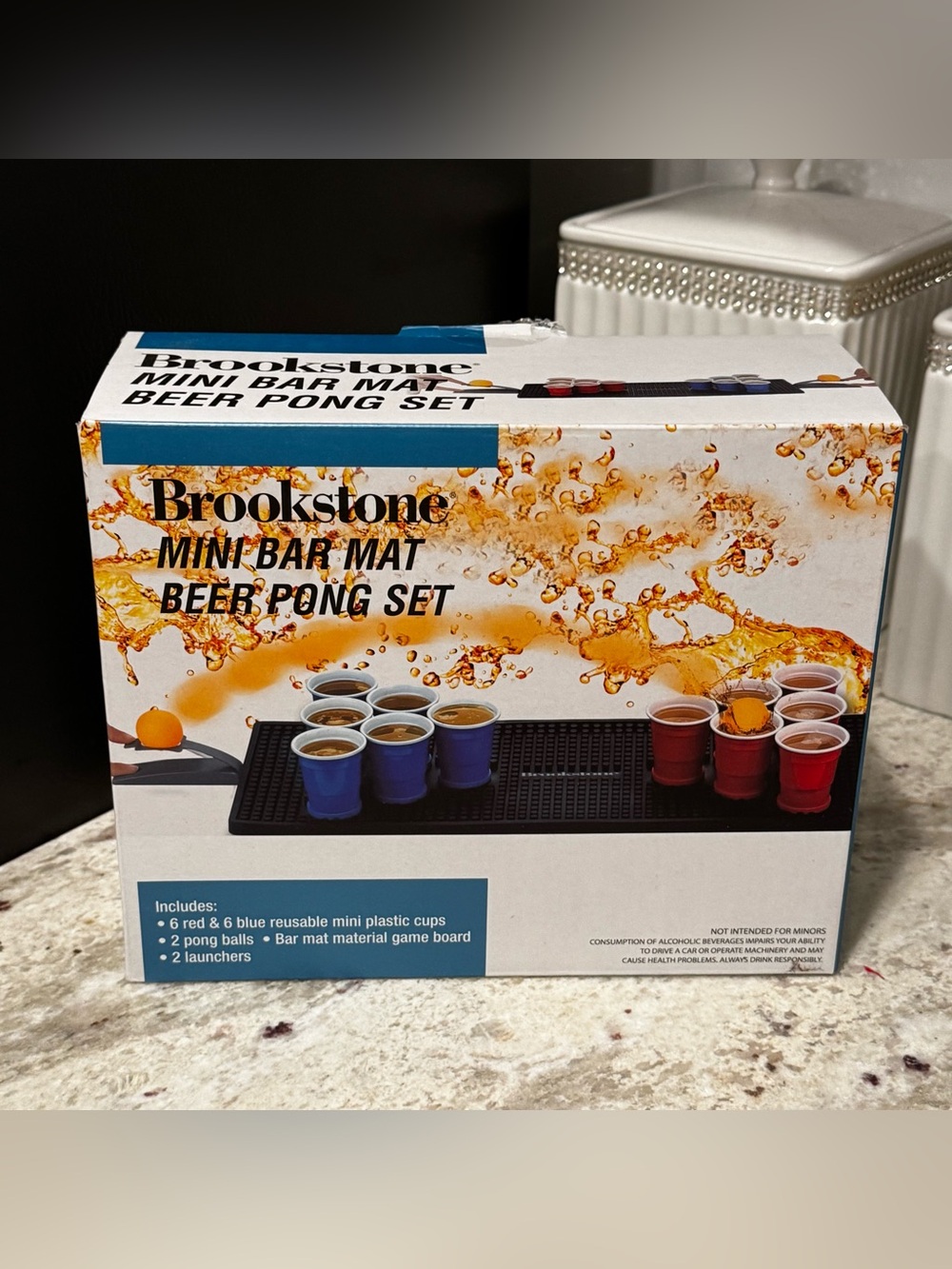 Brookstone Beer Pong Mini Bar Mat Set - Blue & Red